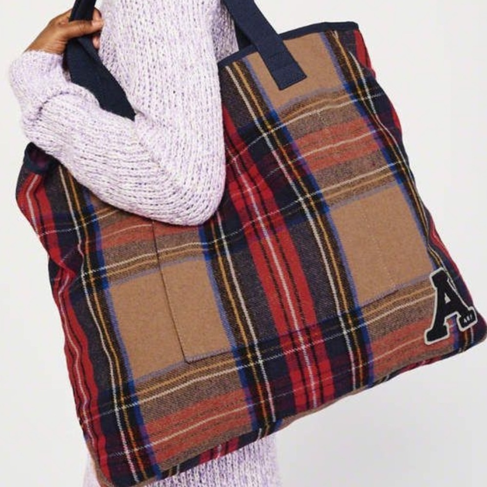 Abercrombie & Fitch Large Reversible Plaid Tote Bag